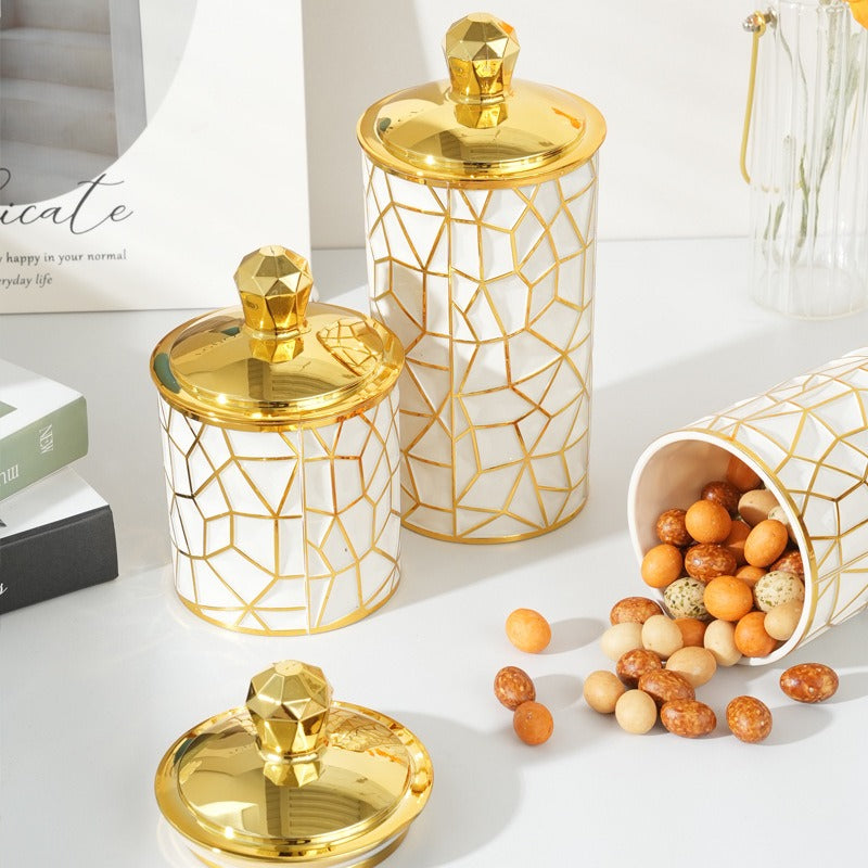 3PCs White & Gold Plastic Airtight Container