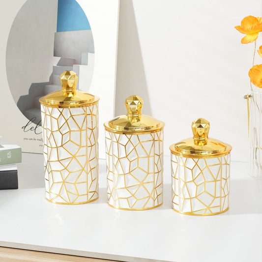 3PCs White & Gold Plastic Airtight Container